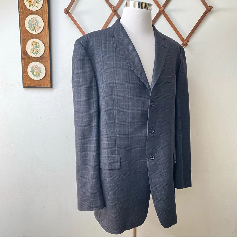 Burberry London Wool Plaid Kensington Blazer